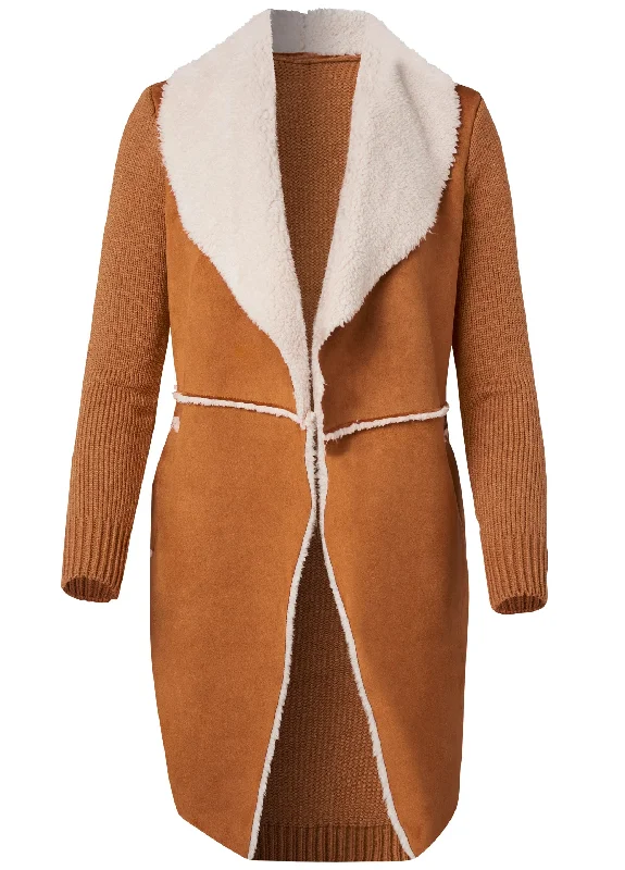 Faux-shearling lined coat - Camel