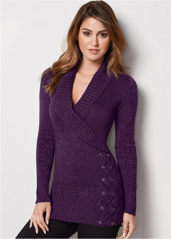 Side lace-up sweater - Dark Purple