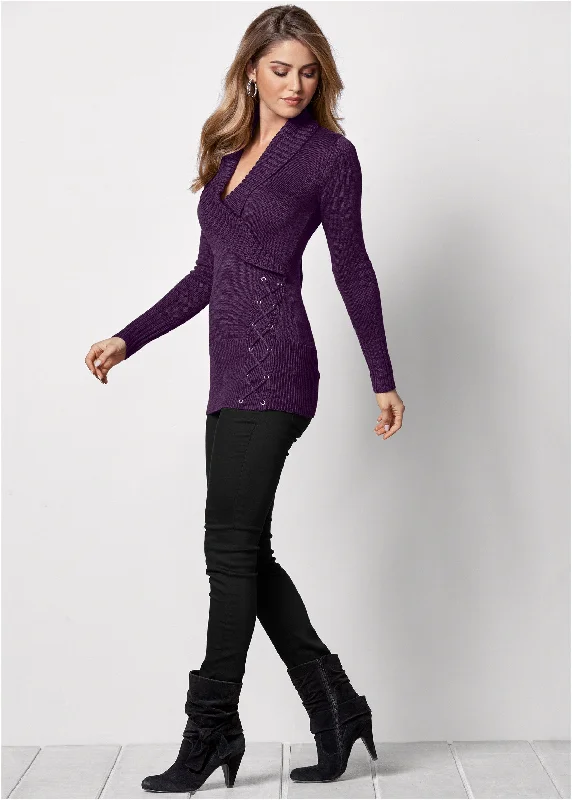 Side lace-up sweater - Dark Purple