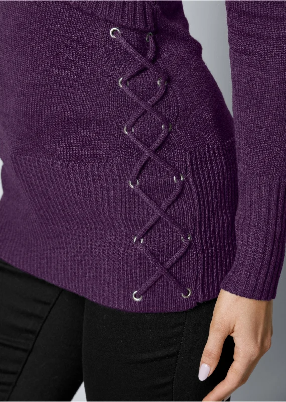 Side lace-up sweater - Dark Purple