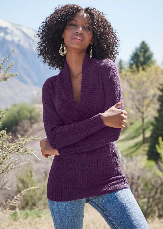 Side lace-up sweater - Dark Purple