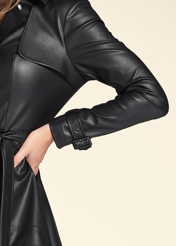 High-low faux-leather coat - Black