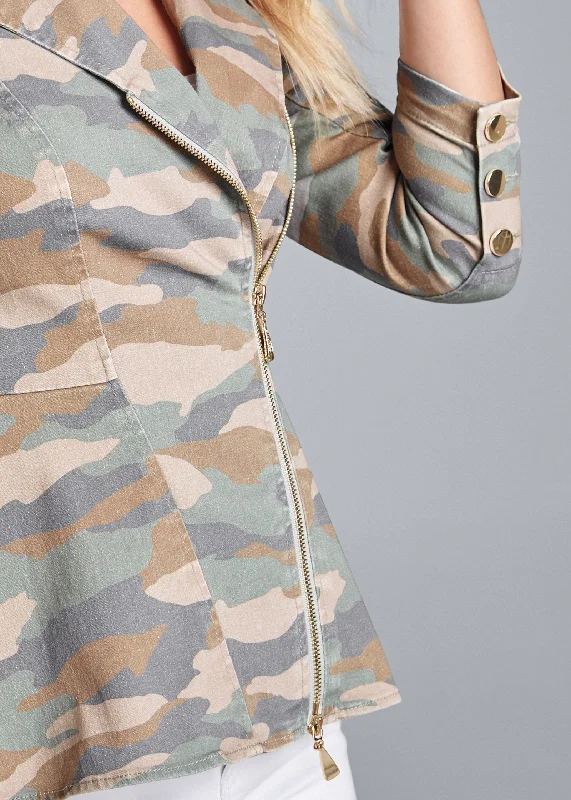 Camo print high-low jacket - Green Multi