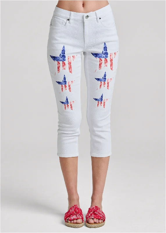 Star spangled capris - White Multi