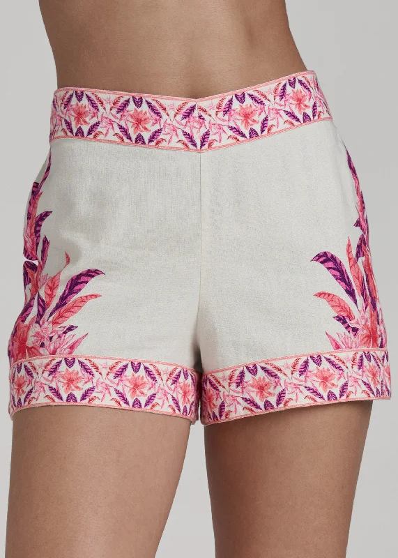 Strawberry floral linen shorts - Pink Multi