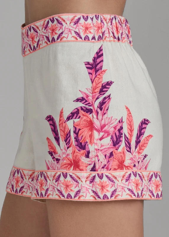 Strawberry floral linen shorts - Pink Multi