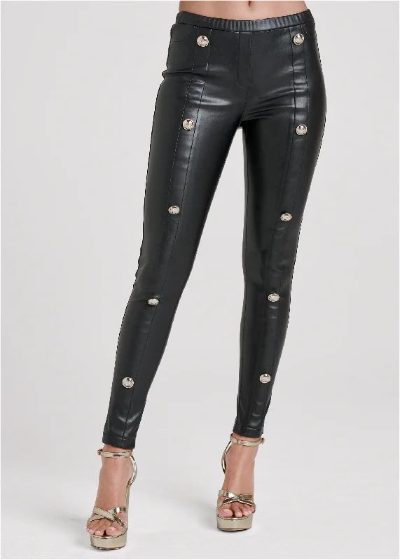 Button Detail Leggings - Black