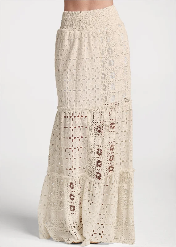 Tiered eyelet maxi skirt - Cream