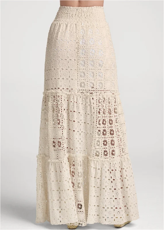 Tiered eyelet maxi skirt - Cream