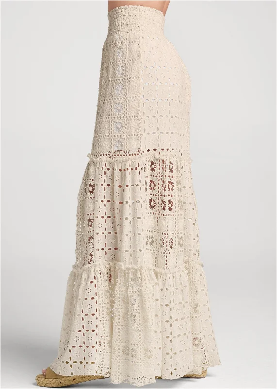 Tiered eyelet maxi skirt - Cream