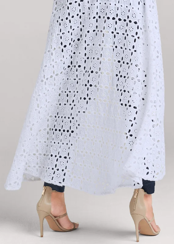 High-low eyelet jacket - Indigo & White