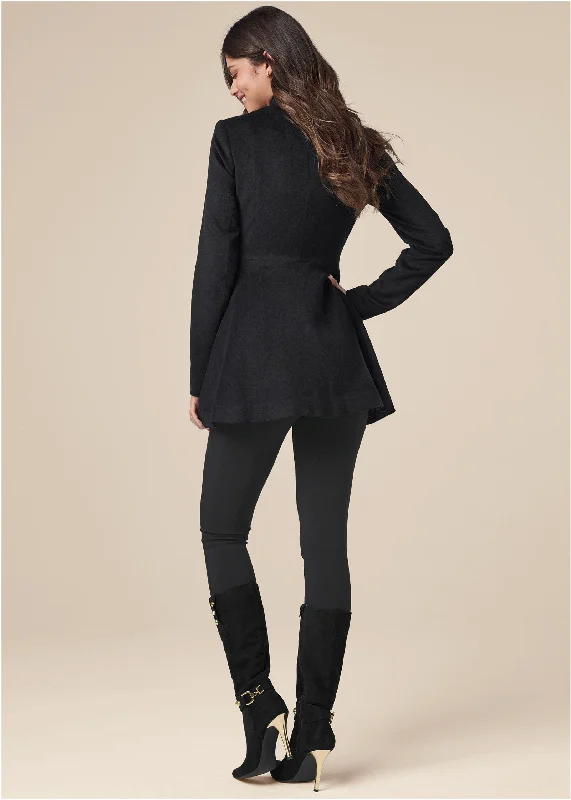 Faux wool peplum peacoat - Black