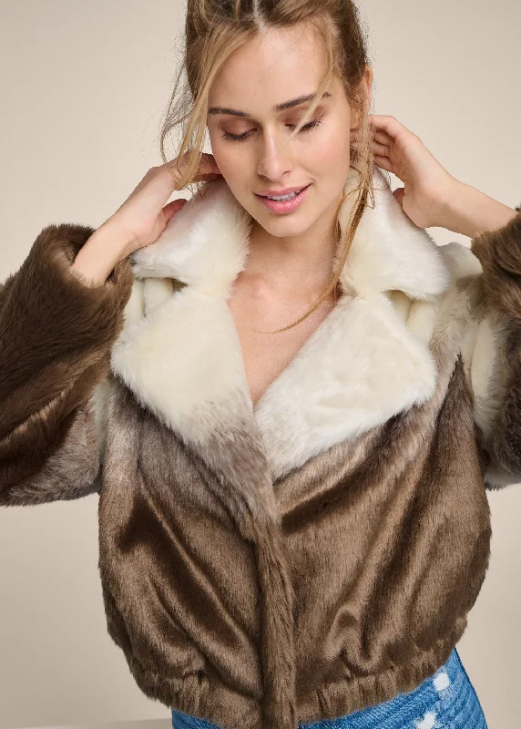 Ombre faux fur coat - Cream Multi