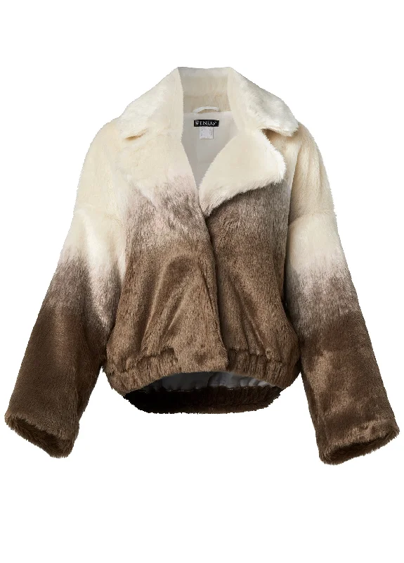 Ombre faux fur coat - Cream Multi