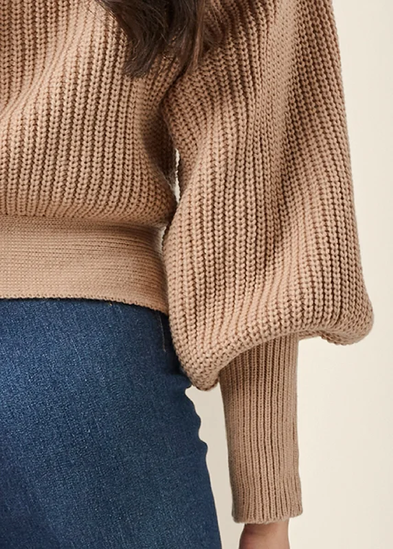 Wrap balloon sleeve sweater - Light Brown