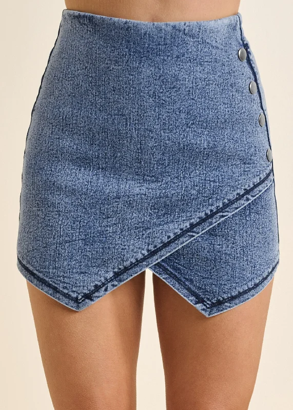 High-waist denim skort - Medium Wash