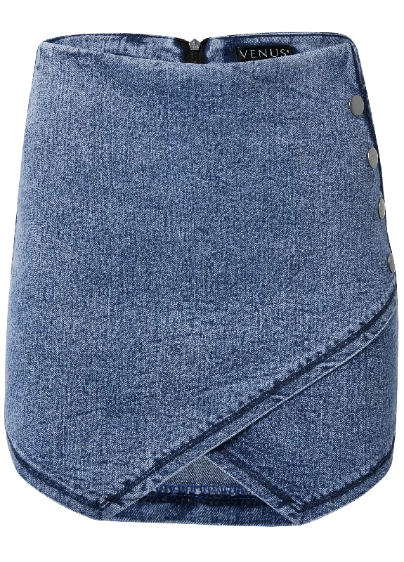 High-waist denim skort - Medium Wash