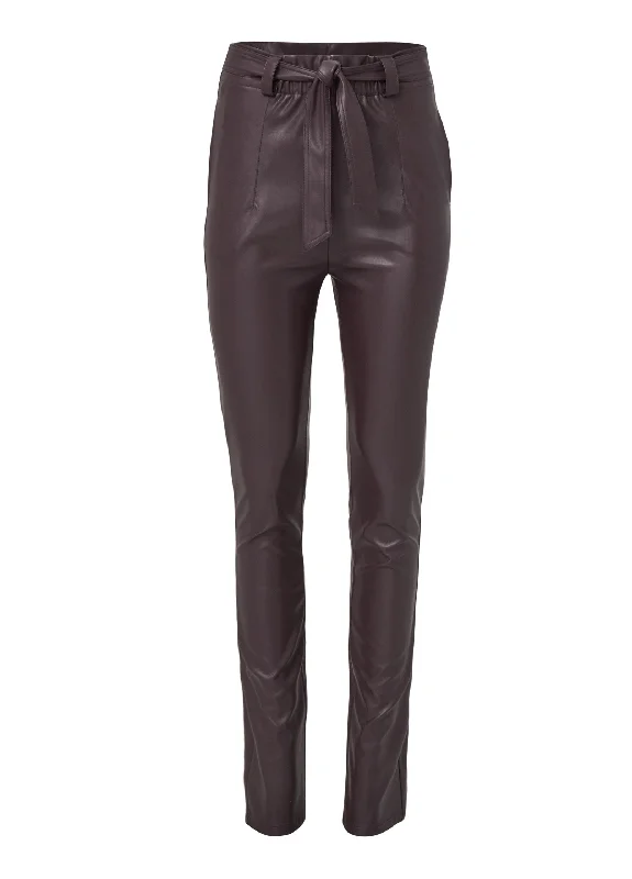 Belted faux-leather pants - Dark Brown