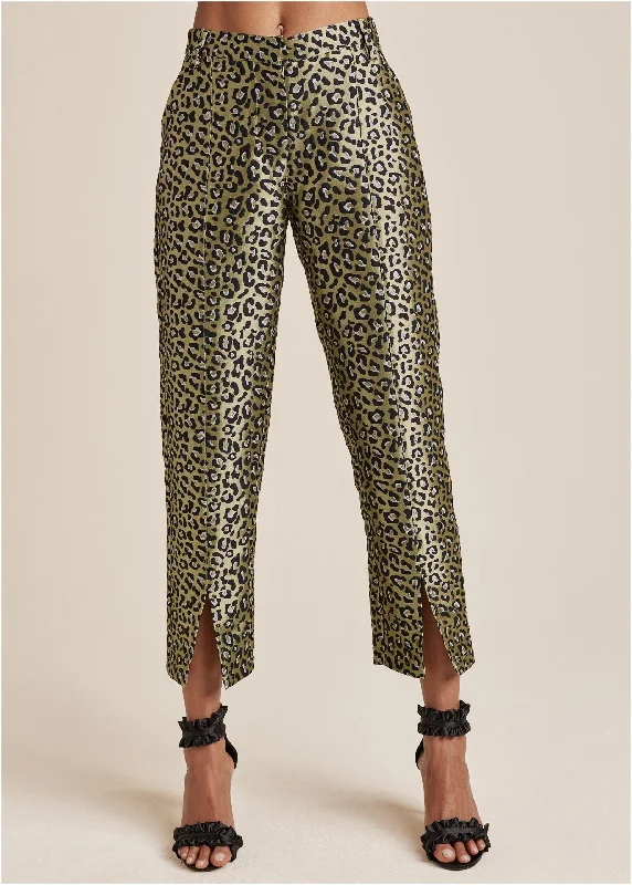 Jacquard slit hem pants - Black & Gold