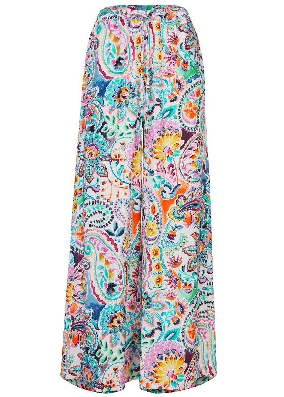 Cotton linen wide leg pants - Fiesta Floral