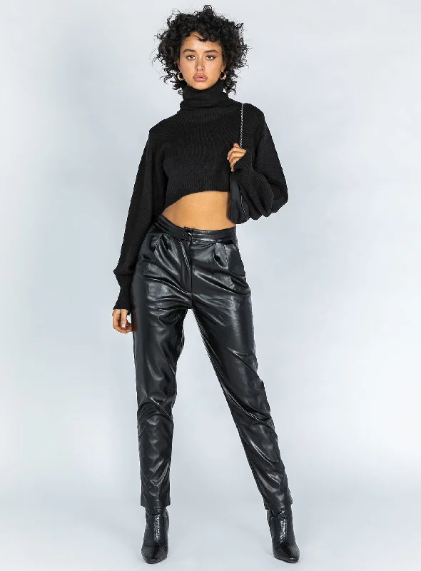 Zahara Cropped Turtleneck Sweater Black