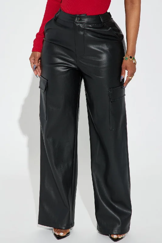 Zora Faux Leather Cargo Pant - Black