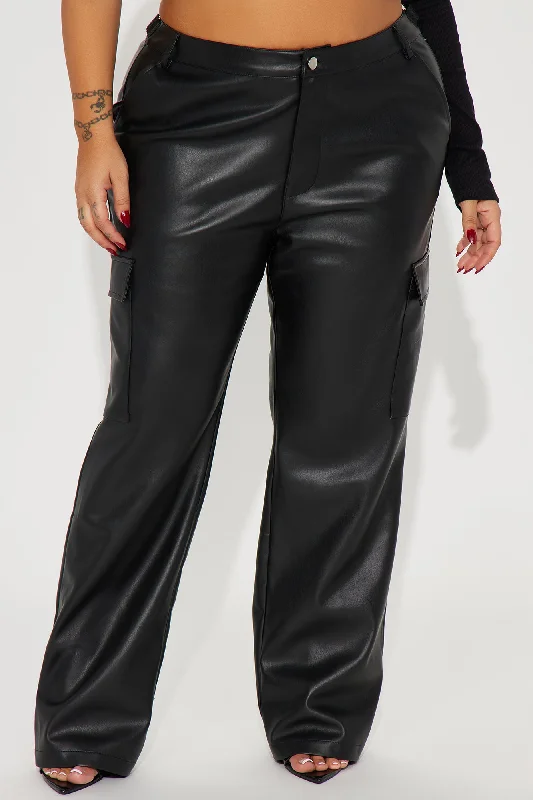 Zora Faux Leather Cargo Pant - Black