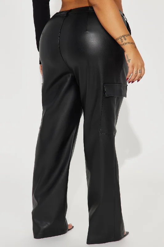 Zora Faux Leather Cargo Pant - Black