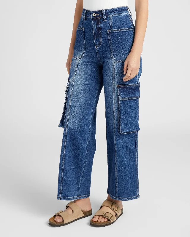 High Rise Cargo Wide Leg Jeans