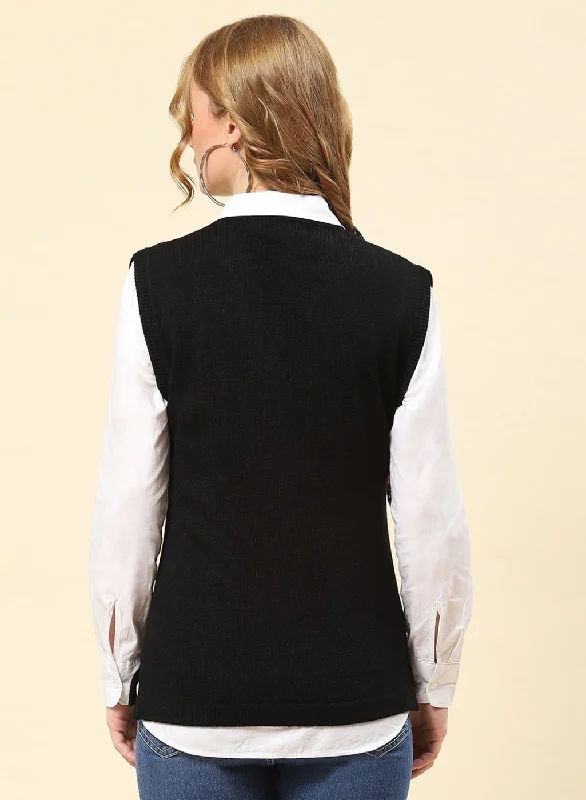 Women Black Solid Blend wool Cardigan