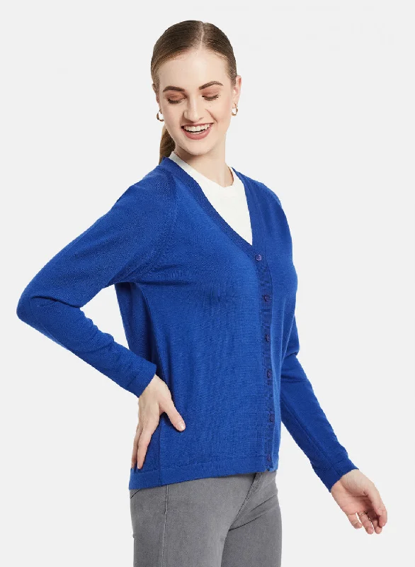 Women Blue Solid Cardigan