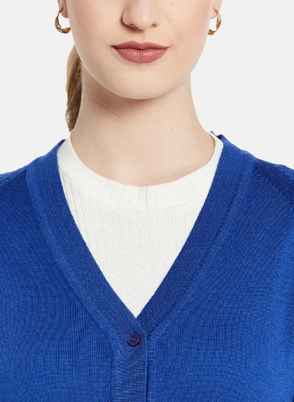 Women Blue Solid Cardigan