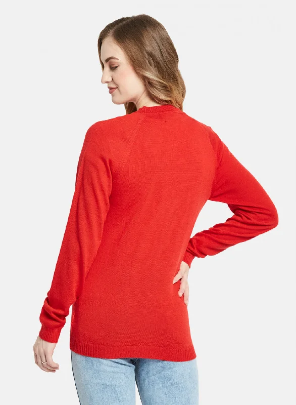 Women Red Solid Cardigan