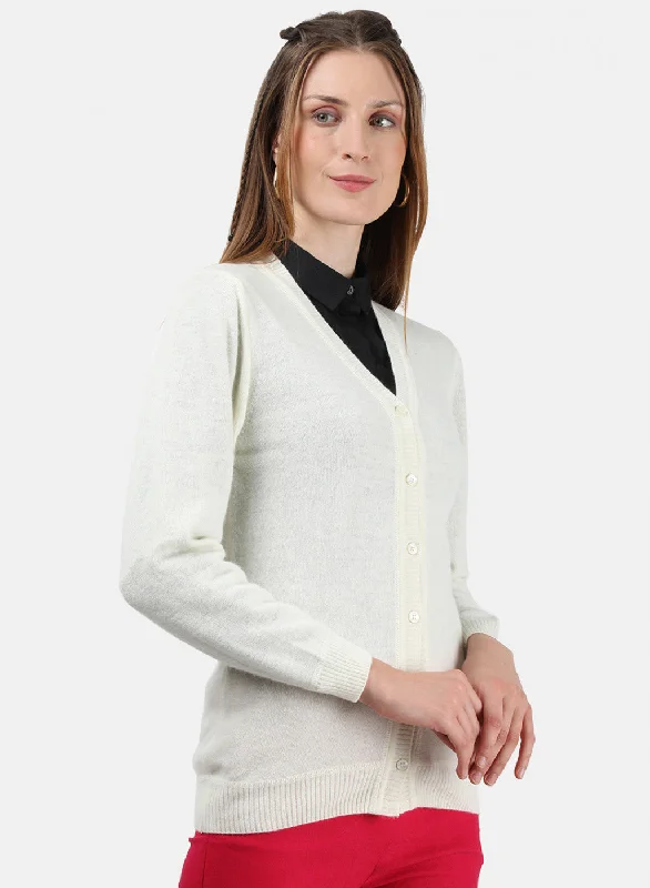 Women White Solid Cardigan